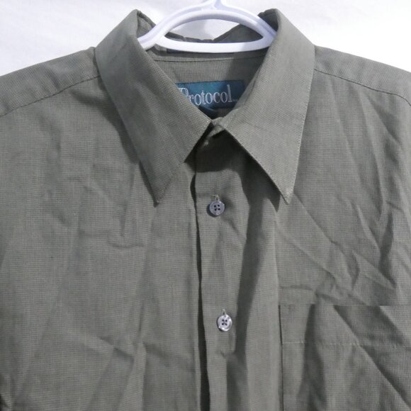 PROTOCOL | 16.5 / 34-35 | Plaid Button-Up Front Dress Shirt With Chest Pocket - Picture 4 of 16